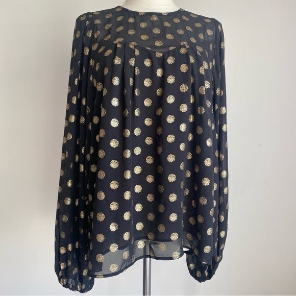 SHOW ME YOUR MUMU Long Sleeve Black Top Gold Polka Dot Bishop Sleeves Size M - Picture 5 of 16